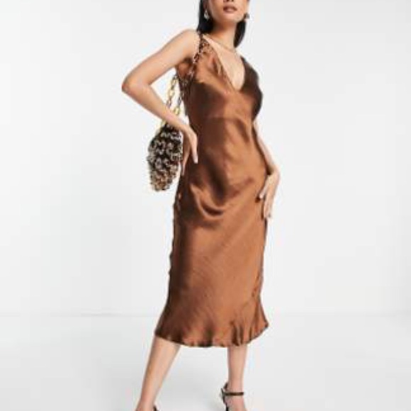 ASOS Dresses & Skirts - Brown silk midi dress